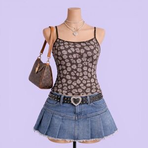 Vintage DIM Brown Floral Cami Tank Y2K Coquette Whimsigoth Size M Summer Party